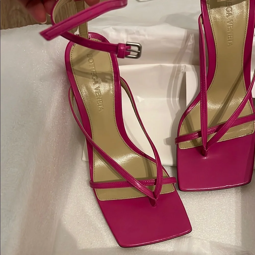 Pink Strappy Heels with Square Toe - Picture 5 of 11